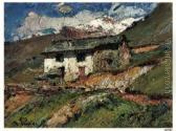 Paesaggio Montano Con Baita Oil Painting by Alessandro Lupo