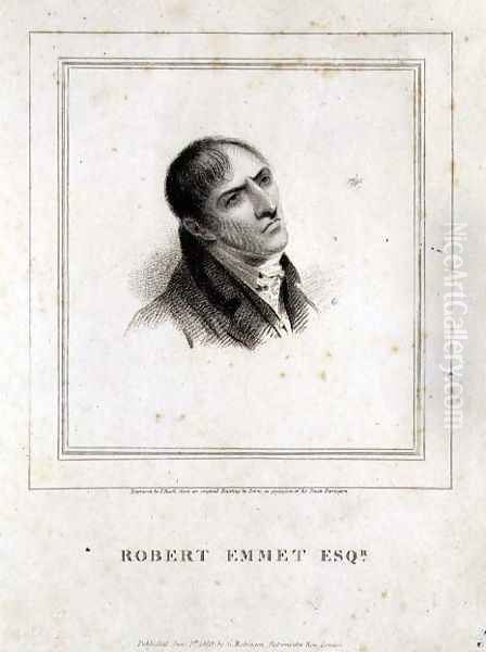 Portrait of Robert Emmet Esq. 1778-1803 engraved by J. Heath, pub. by G. Robinson, London, 1810 Oil Painting by George Petrie