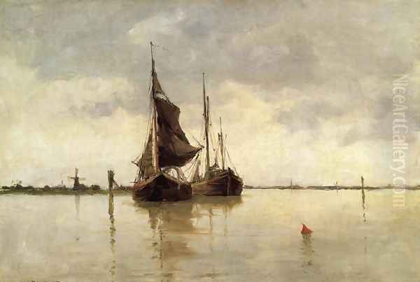 Harbor Scene, Dordrecht Oil Painting by George W. Platt