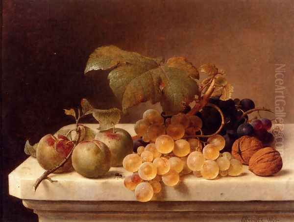 Still Life With Lady Apples, Grapes, And Walnuts Oil Painting by Johann Wilhelm Preyer