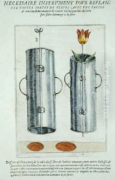 Device for re-planting flowers, from Hortus Floridus, published 1614-15 Oil Painting by Crispijn van de Passe