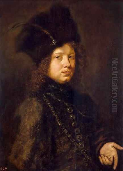 Portrait of a Young Man in a Fur Hat Oil Painting by Christoph Paudiss