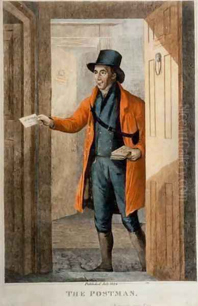 The Postman. Newcastle Upon Tyne, published July, 1824 Oil Painting by Henry Perlee Parker