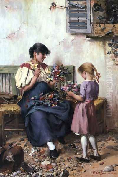 Preparing the Bridal Bouquet Oil Painting by Laszlo Pataky