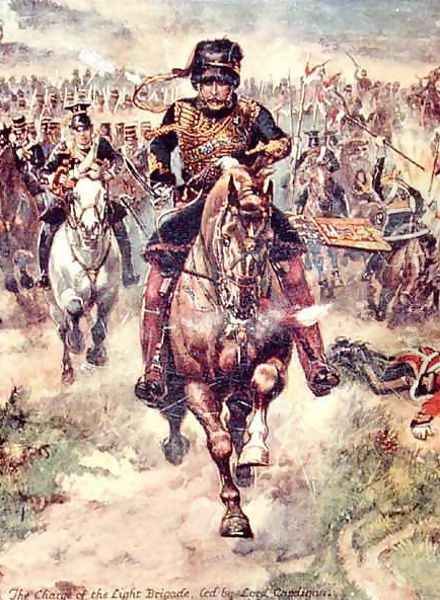 The Charge of the Light Brigade led by Lord Cardigan, illustration for Glorious Battles of English History by Major C.H. Wylly, 1920s Oil Painting by Henry A. (Harry) Payne