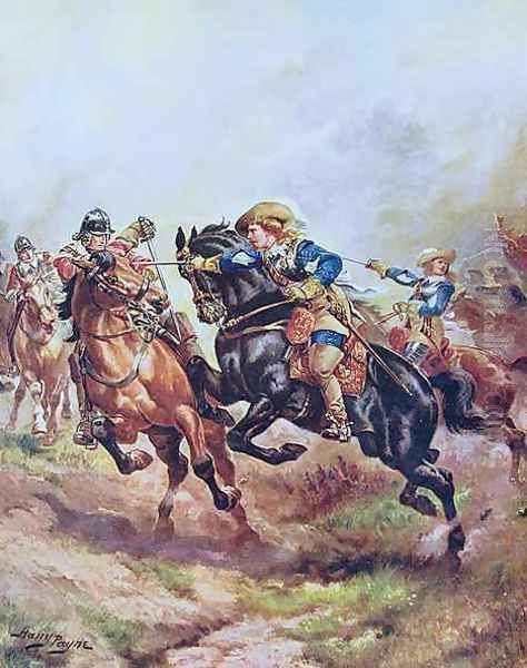 Prince Ruperts Cavalry Charging at Edgehill in 1642, illustration from Hutchinsons The Story of the British Nation c.1920 Oil Painting by Henry A. (Harry) Payne