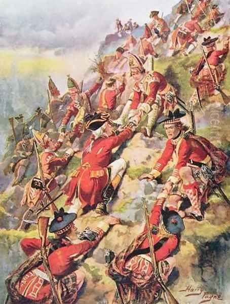 Scaling the Heights of Abraham, illustration from Glorious Battles of English History by Major C.H. Wylly, 1920s Oil Painting by Henry A. (Harry) Payne