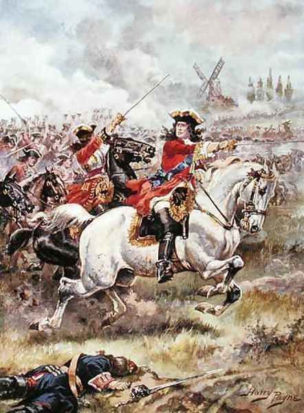 Marlborough Leading the Attack, illustration from Glorious Battles of English History by Major C.H. Wylly, 1920s Oil Painting by Henry A. (Harry) Payne