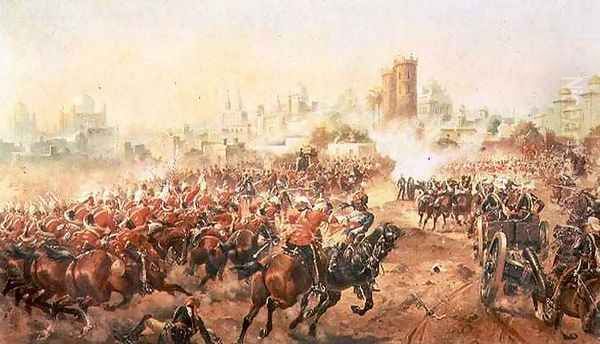 Charge of the Queens Bays against the Mutineers at Lucknow, 6th March 1858 Oil Painting by Henry A. (Harry) Payne