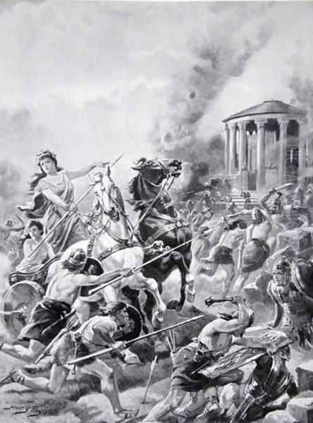 Boadiceas attack upon Camulodunum, 60AD, illustration from The History of the Nation 2 Oil Painting by Henry A. (Harry) Payne