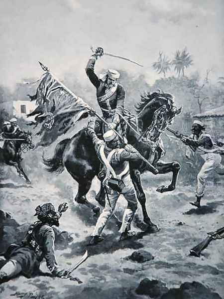 Lt Roberts winning his V.C., January 2nd 1858, illustration from The History of the Nation Oil Painting by Henry A. (Harry) Payne