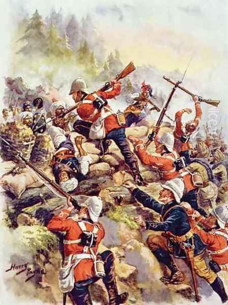 Storming the Heights, illustration from Glorious Battle of English History by Major C.H. Wylly, 1920s Oil Painting by Henry A. (Harry) Payne