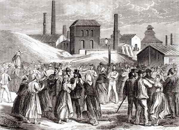 Women Demonstrating at the Le Creusot coal mine in April 1870 Oil Painting by Jules Pelcoq