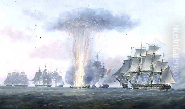 H.M.S. Lively capturing the Spanish frigate Clara off Cape St. Mary, c.1806 Oil Painting by Nicholas Pocock