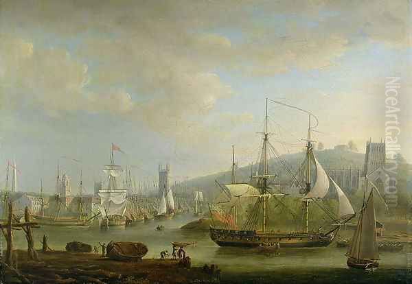 View of Bristol Harbour showing the Cathedral, 1785 Oil Painting by Nicholas Pocock