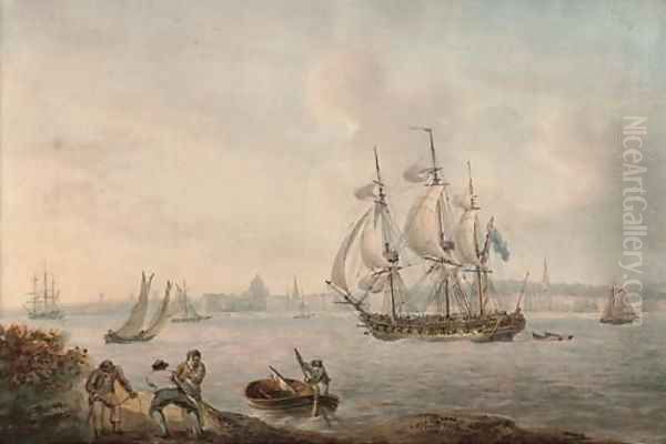 An English frigate in the Mersey off Liverpool Oil Painting by Nicholas Pocock