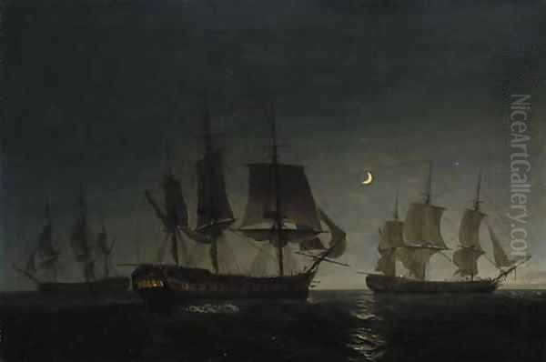 The East Indiaman, Rockingham, being floated off a shoal in the Red Sea, on the night of 8 June 1801 Oil Painting by Nicholas Pocock