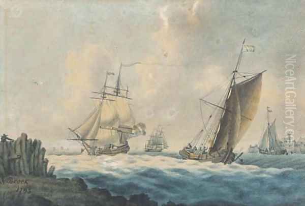 Dutch shipping off a fortified town Oil Painting by Nicholas Pocock