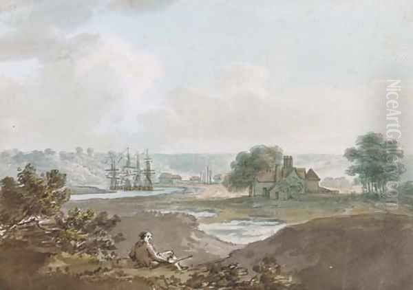 Shipping on an estuary, thought to be at Northam Oil Painting by Nicholas Pocock