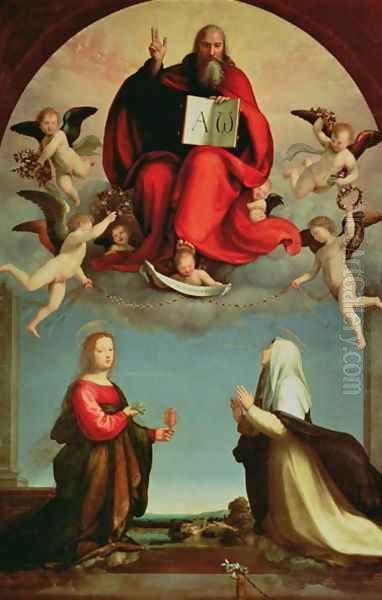 God appearing to St. Mary Magdalen and St. Catherine of Siena c.1508 Oil Painting by Fra Bartolommeo della Porta