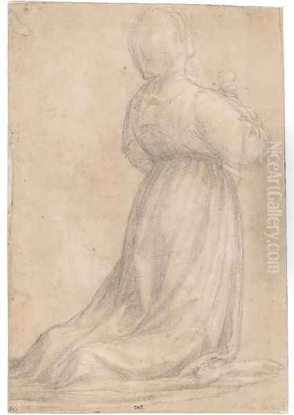 A kneeling woman praying, in profile to the right Oil Painting by Fra Bartolommeo della Porta