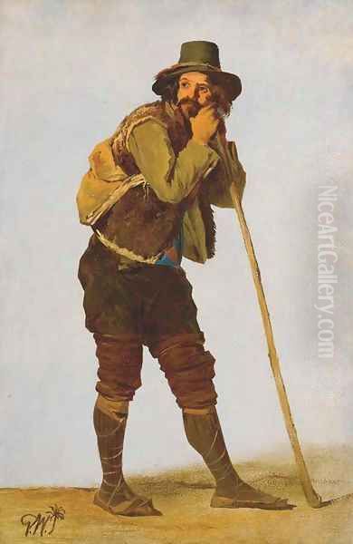 A Roman shepherd leaning on his staff Oil Painting by Gustaf-Wilhelm Palm