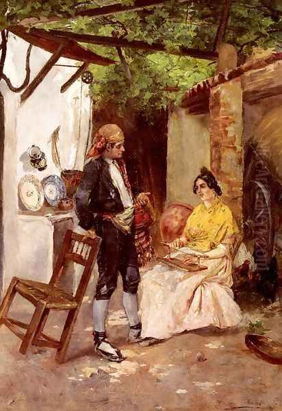 A Flirtation Oil Painting by Vicente de Parades