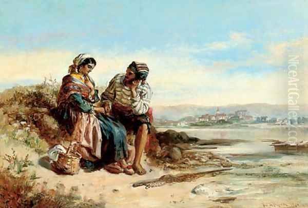 A Mediterranean proposal Oil Painting by Thomas Kent Pelham