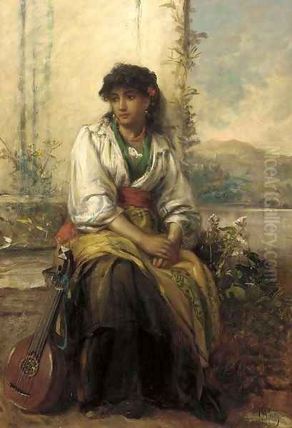 A minstrel of a southern clime Oil Painting by Thomas Kent Pelham