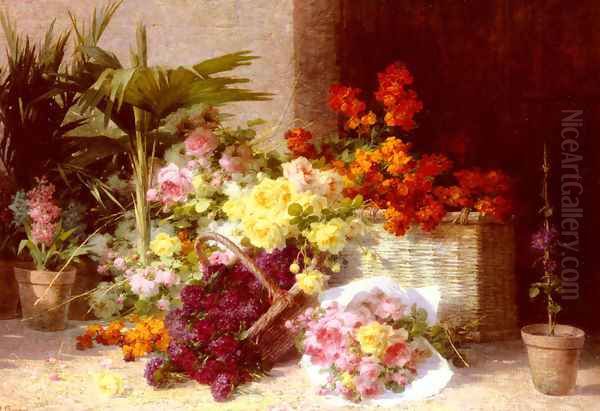 Chez la Marchande de Fleurs Oil Painting by Andre Perrachon