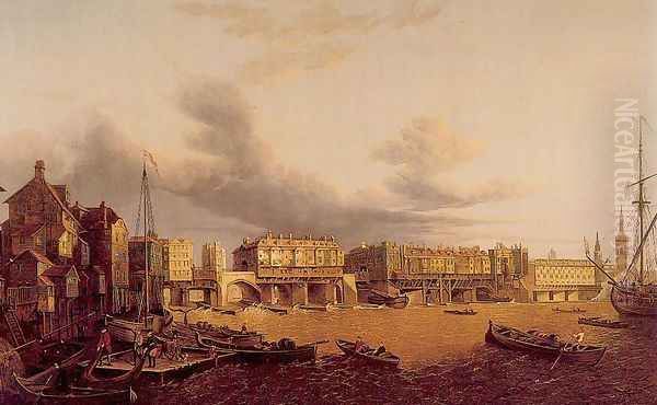 View of Old London Bridge as it was in 1747 Oil Painting by John Paul