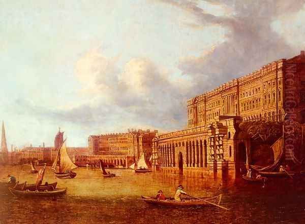 Somerset House And The Adelphi From The River Thames Oil Painting by John Paul