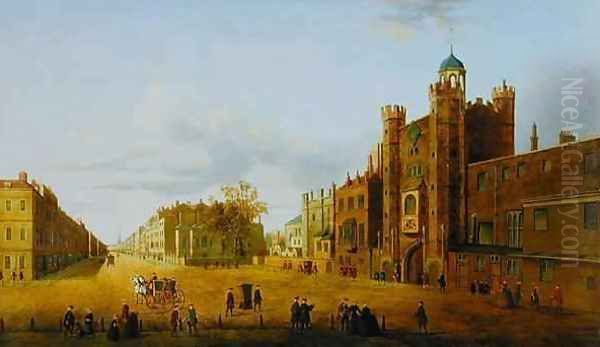 View of St. James Palace, Looking Beyond Down Pall Mall, early 19th century 2 Oil Painting by John Paul