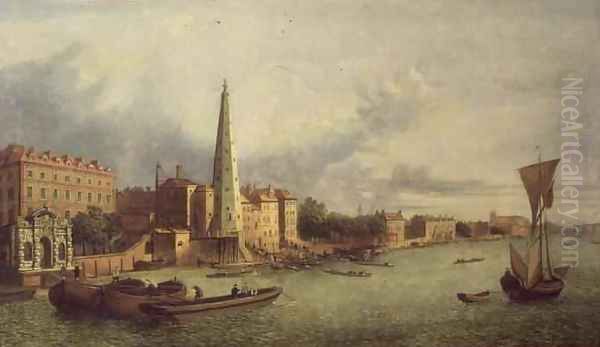 A View of the Thames near York Buildings showing the Shot Tower and Westminster Abbey Beyond, 1750 Oil Painting by John Paul