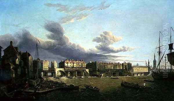 View of Old London Bridge as it was in 1747 2 Oil Painting by John Paul