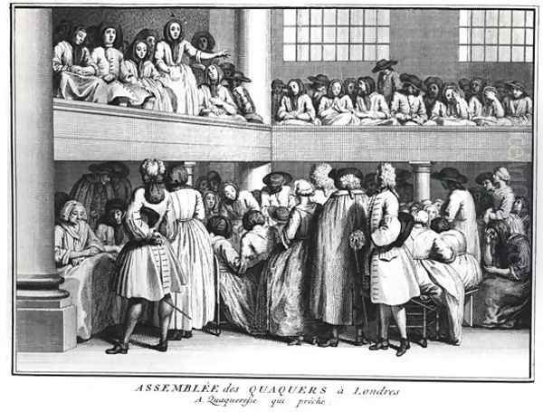 A Quaker Assembly in London, 1736 Oil Painting by Bernard Picart