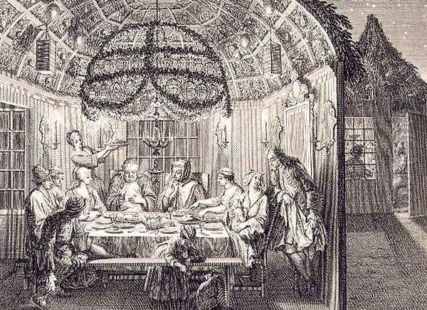 Jewish Meal During the Feast of the Tabernacles, illustration from Religious Ceremonies and Customs, 1724 Oil Painting by Bernard Picart