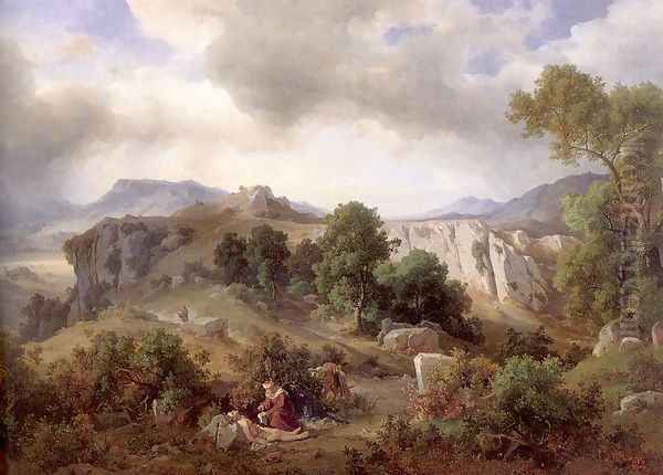 Landscape in the Sabine Hills with the Good Samaritan 1870 Oil Painting by Friedrich, the Elder Preller