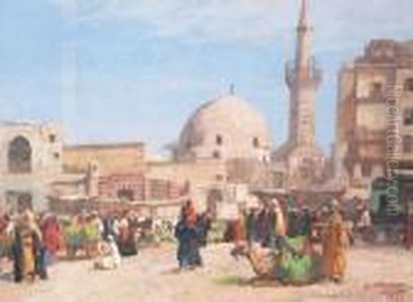 Le Caire, Place Animee Oil Painting by Georg Macco