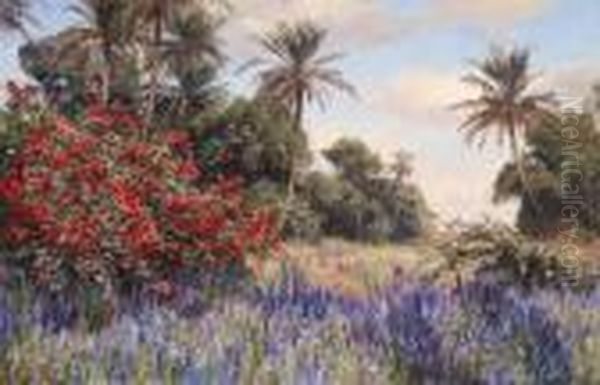 Southern Landscape With Lavender Oil Painting by Georg Macco