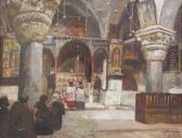 Veillee Dans Une Eglise D'orient Oil Painting by Georg Macco