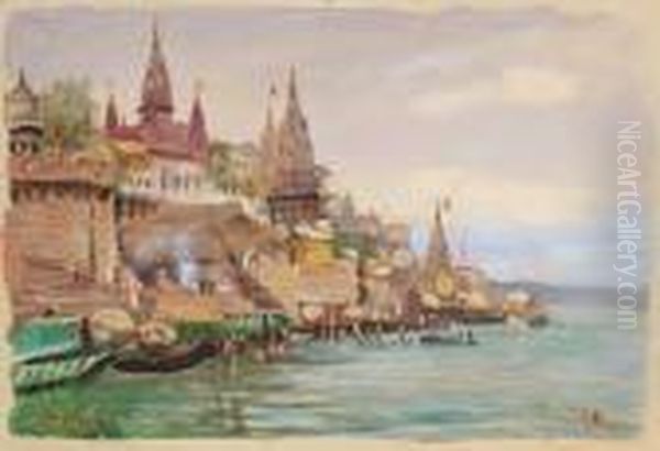 Benares (indien) Oil Painting by Georg Macco