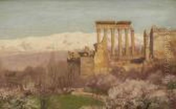 Baalbek - Blick Auf Die Ruine Des Jupitertempels Oil Painting by Georg Macco