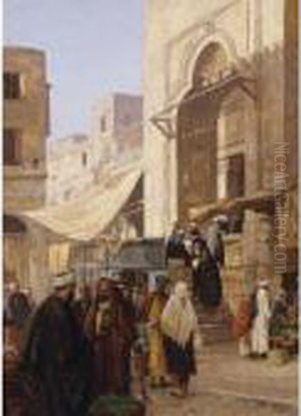 A Cairo Street Oil Painting by Georg Macco