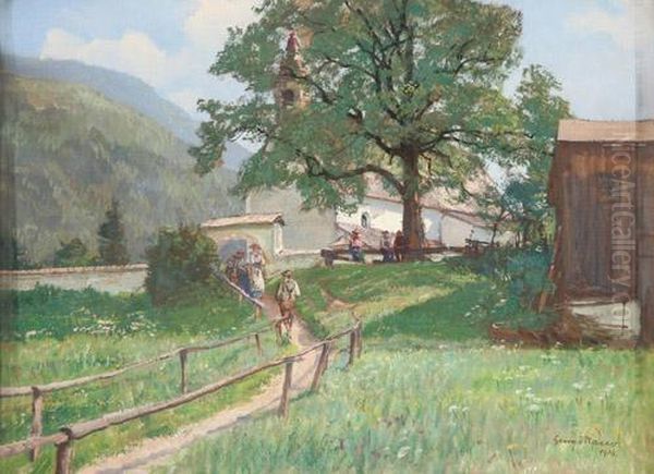 Vor Der Dorfkirche Bei Reichenhall Oil Painting by Georg Macco