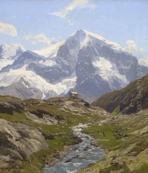 Blick Uber Die Dusseldorfer Hutte Auf Den Ortler Oil Painting by Georg Macco