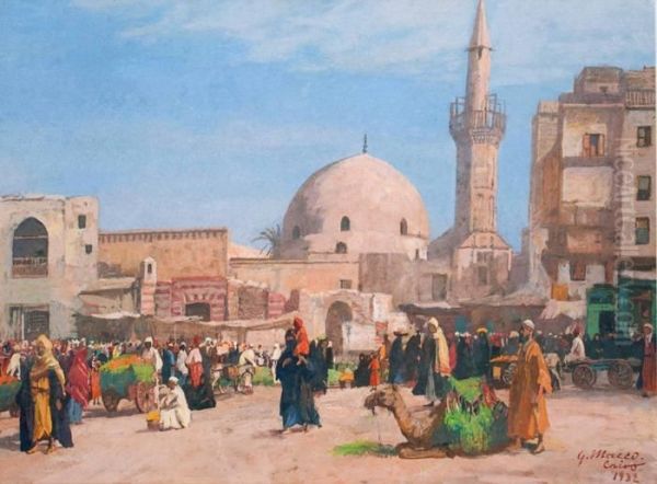 Le Caire, Place Animee Oil Painting by Georg Macco