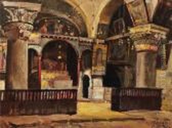 Church Interior, Jerusalem Oil Painting by Georg Macco