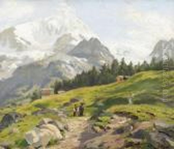 Blick Auf Den Pigne D'arolla Im Wallis. Oil Painting by Georg Macco