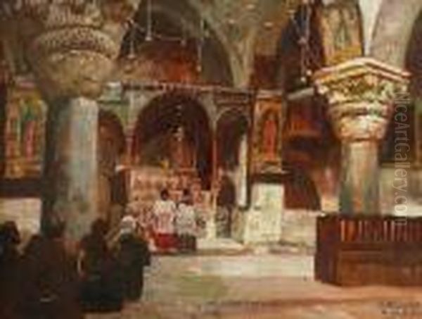 Vue D'interieur D'une Eglise Orthodoxe Oil Painting by Georg Macco